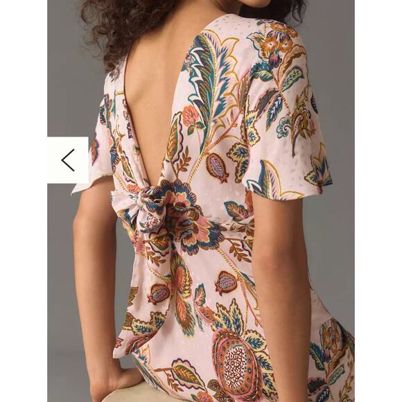 Kachel Anthropologie Pink Floral Flutter Sleeve Slip Dress Sz 6 N - Picture 2 of 10